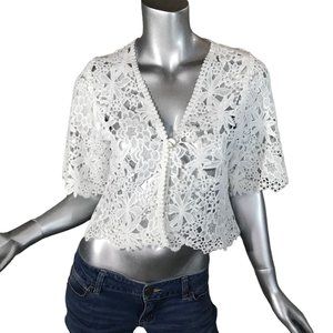 White Lace Crochet Short Cardigan Sweater